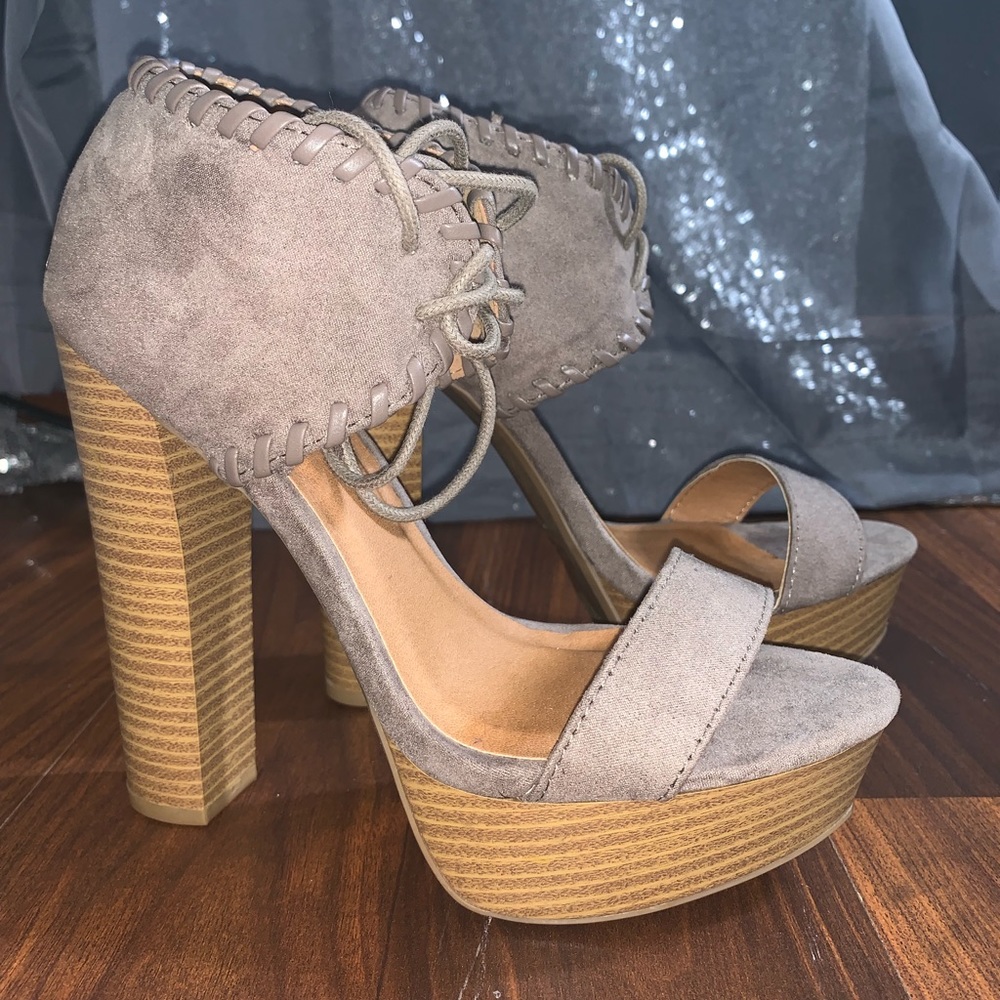 Gray, lace up heels!